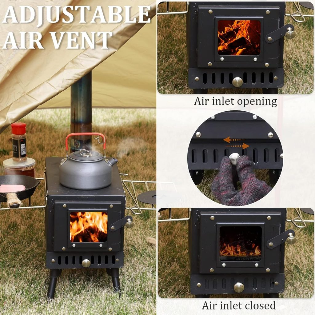 Huskfirm Wood Burning Stove,Tent Stove for Heating,Folding Portable Wood Stove for Tent,Cooking,Courtyard,Camping Stove include Chimney Pipes and Spark Arrestor