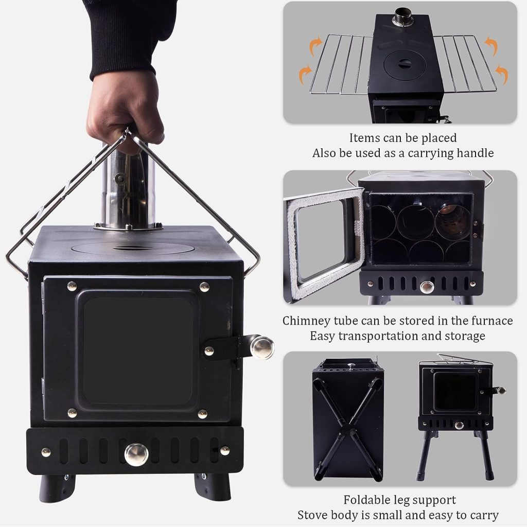 Huskfirm Wood Burning Stove,Tent Stove for Heating,Folding Portable Wood Stove for Tent,Cooking,Courtyard,Camping Stove include Chimney Pipes and Spark Arrestor