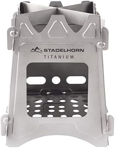 STADELHORN Titanium Minimalist Wood Stove Ultralight 100% Pure Titanium Portable Foldable for Camping, Backpacking, Hiking, and Bushcraft Survival. Stronger and Lighter vs Steel, weighs only 7.3 oz.